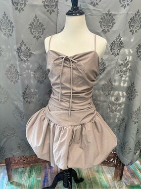 For Love & Lemons Taupe Dress with Bubble Hem